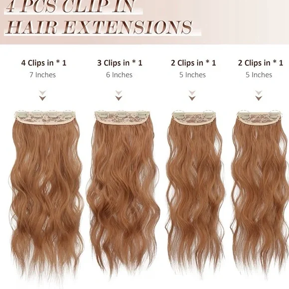 Clip in Hair Extensions, 20 Inch, Auburn Brown
4 PCS, Long Wavy christmas, party - Picture 2 of 7